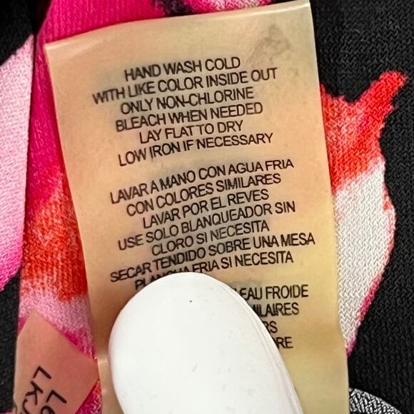 Karl Lagerfeld Top Women L Pink Black Floral Sleeveless Blouse Career Stretch - Picture 9 of 11